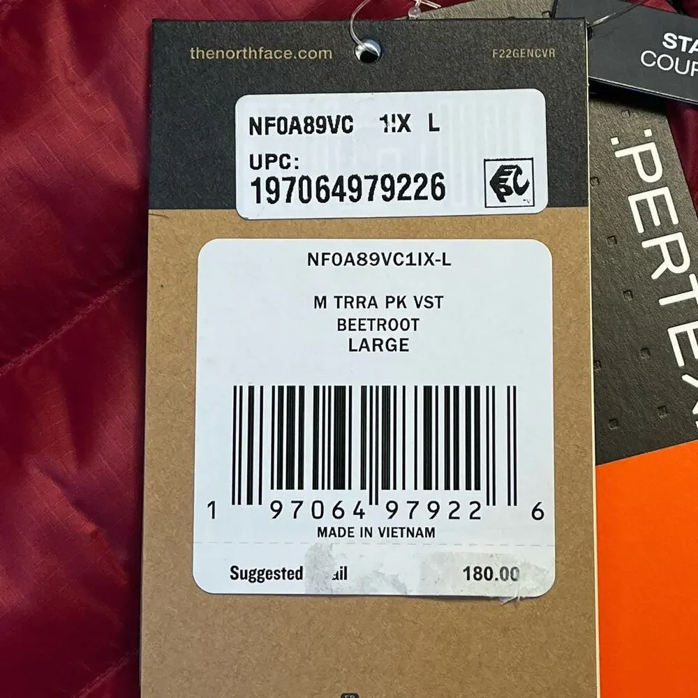 The North Face Terra Peak Insulated Vest Mens Large Puffer Beetroot Red New $180